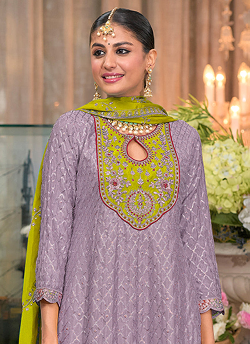 "Moonlight Lilac Sequin Work Patiala Flare"