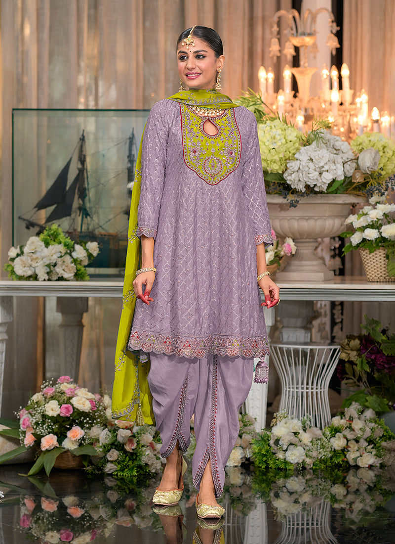 "Moonlight Lilac Sequin Work Patiala Flare"
