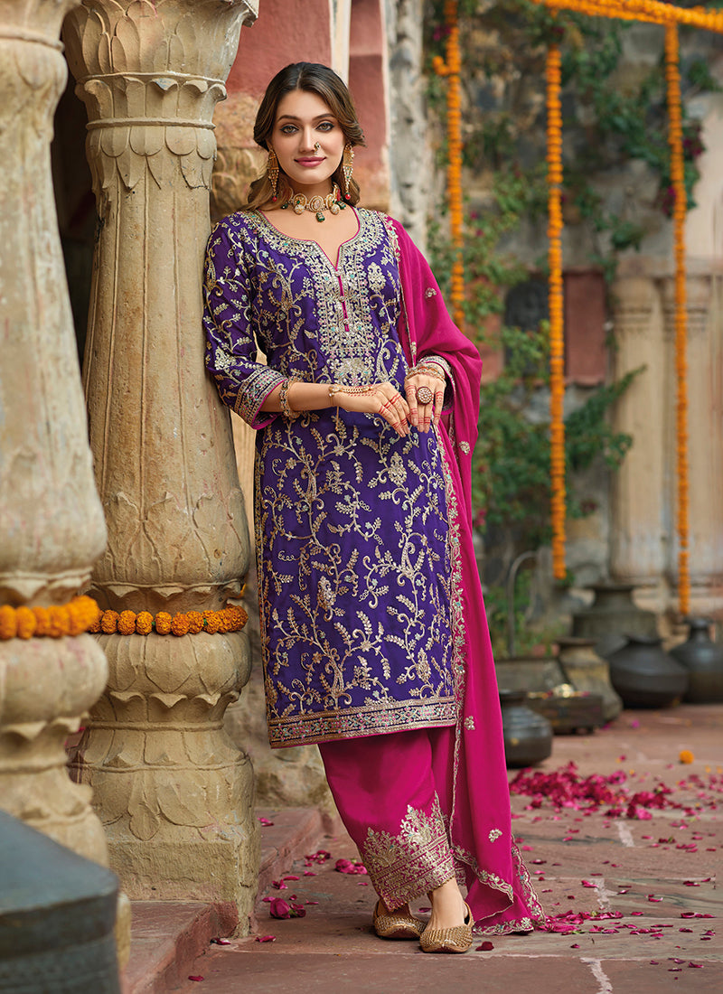 "Royal Riwaayat Purple Embroidered Suit"