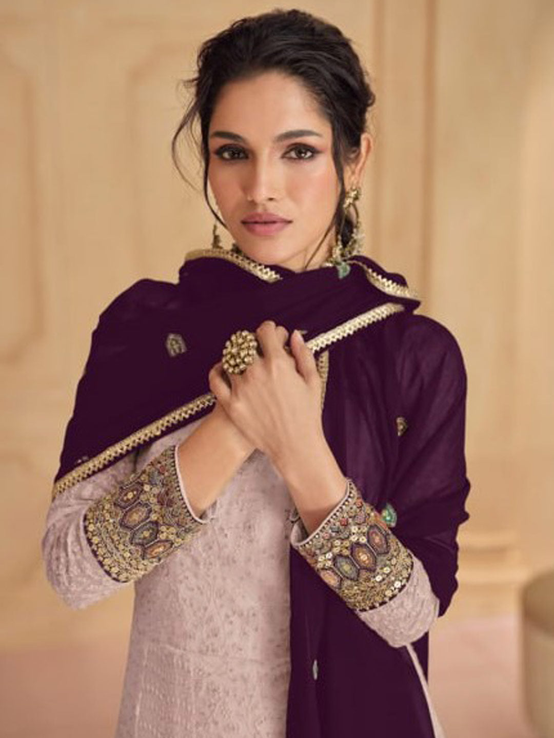 "Sunset Bloom Heavy Work Anarkali suites"