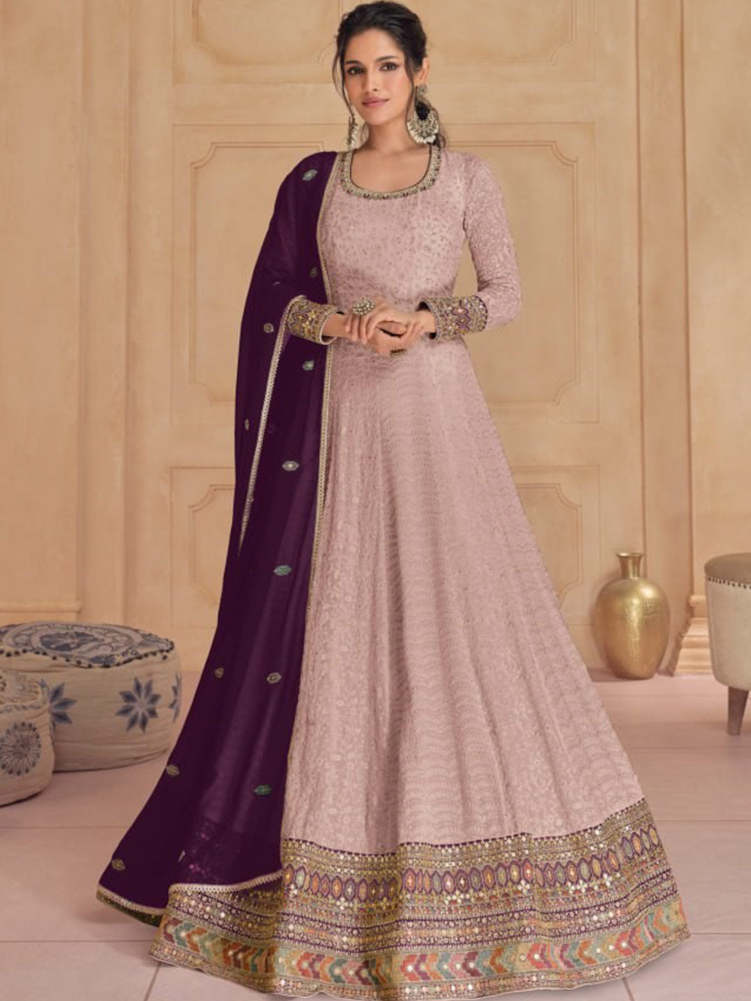 "Sunset Bloom Heavy Work Anarkali suites"