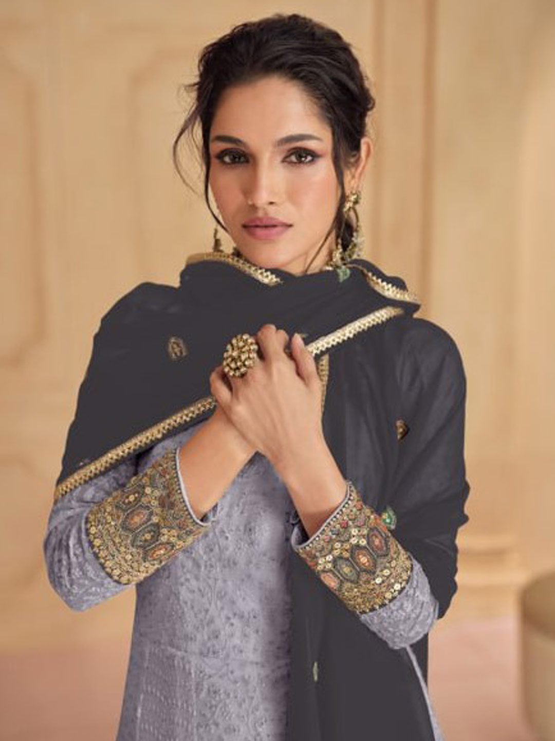"Silver Dust Glamour Anarkali Suit"