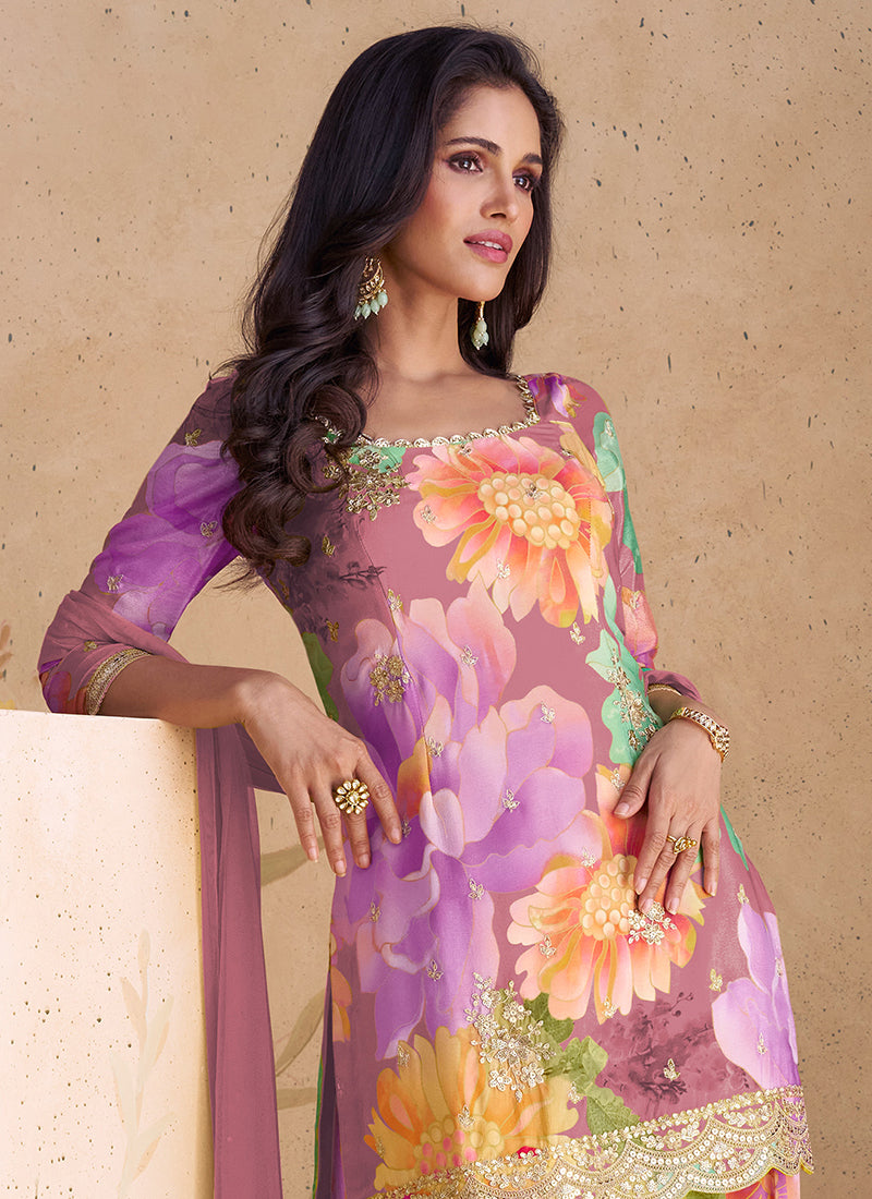 "Lavender Luxe Heavy Embroidered palazzo suite set"