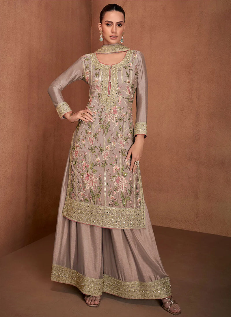 "Chocolate Luxe Embroidered Sequin Ensemble palazzo"