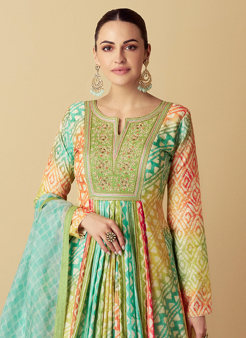"Ocean Breeze Embroidered Anarkali"