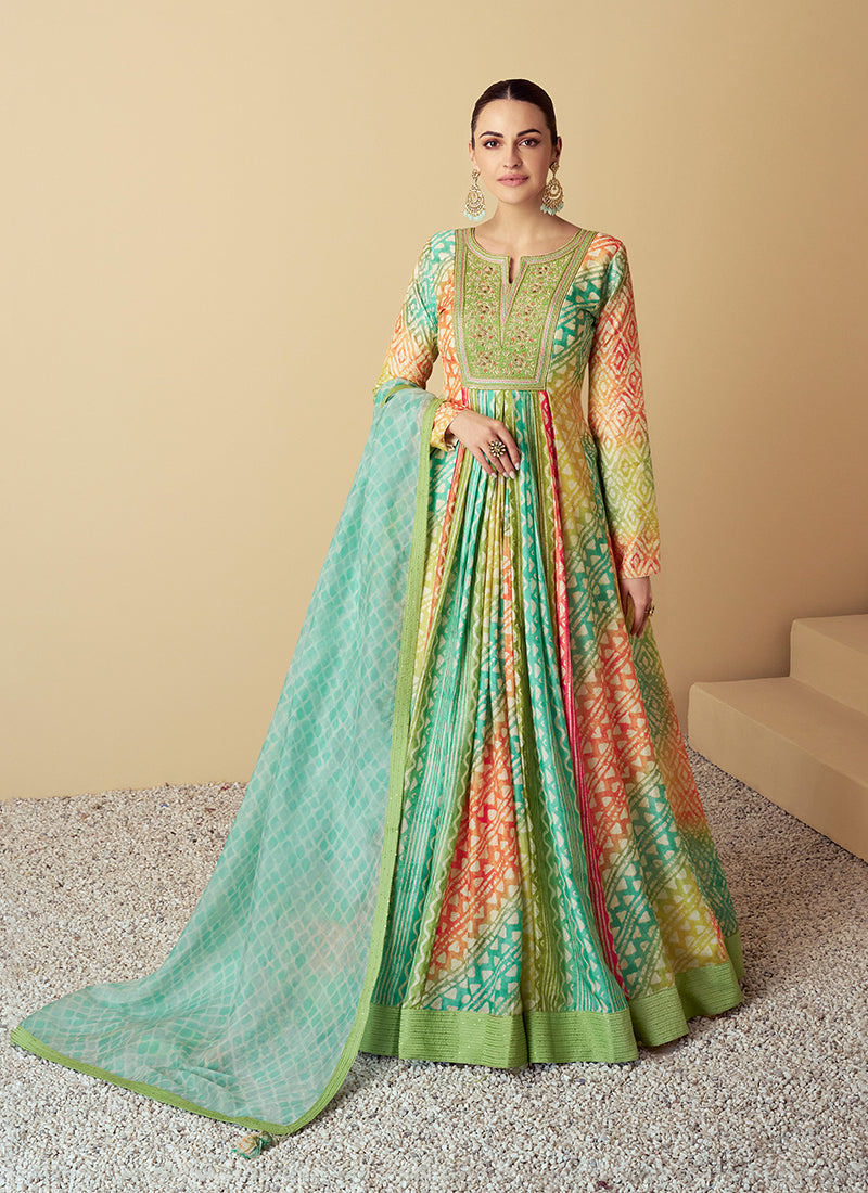 "Ocean Breeze Embroidered Anarkali"