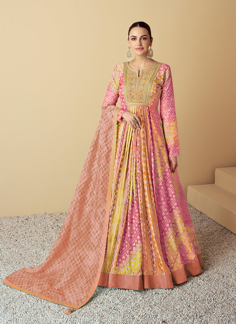 "Rosy Sunshine Flare Anarkali"