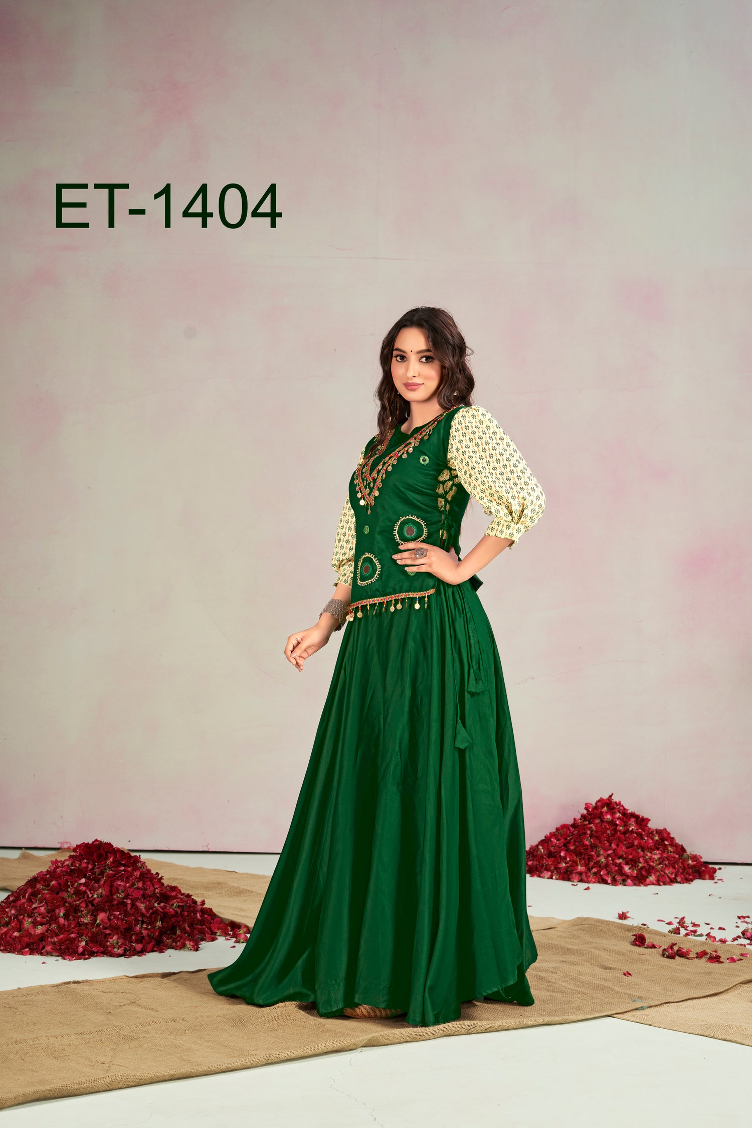 Dark Green With Bright Cream Lehenga Choli