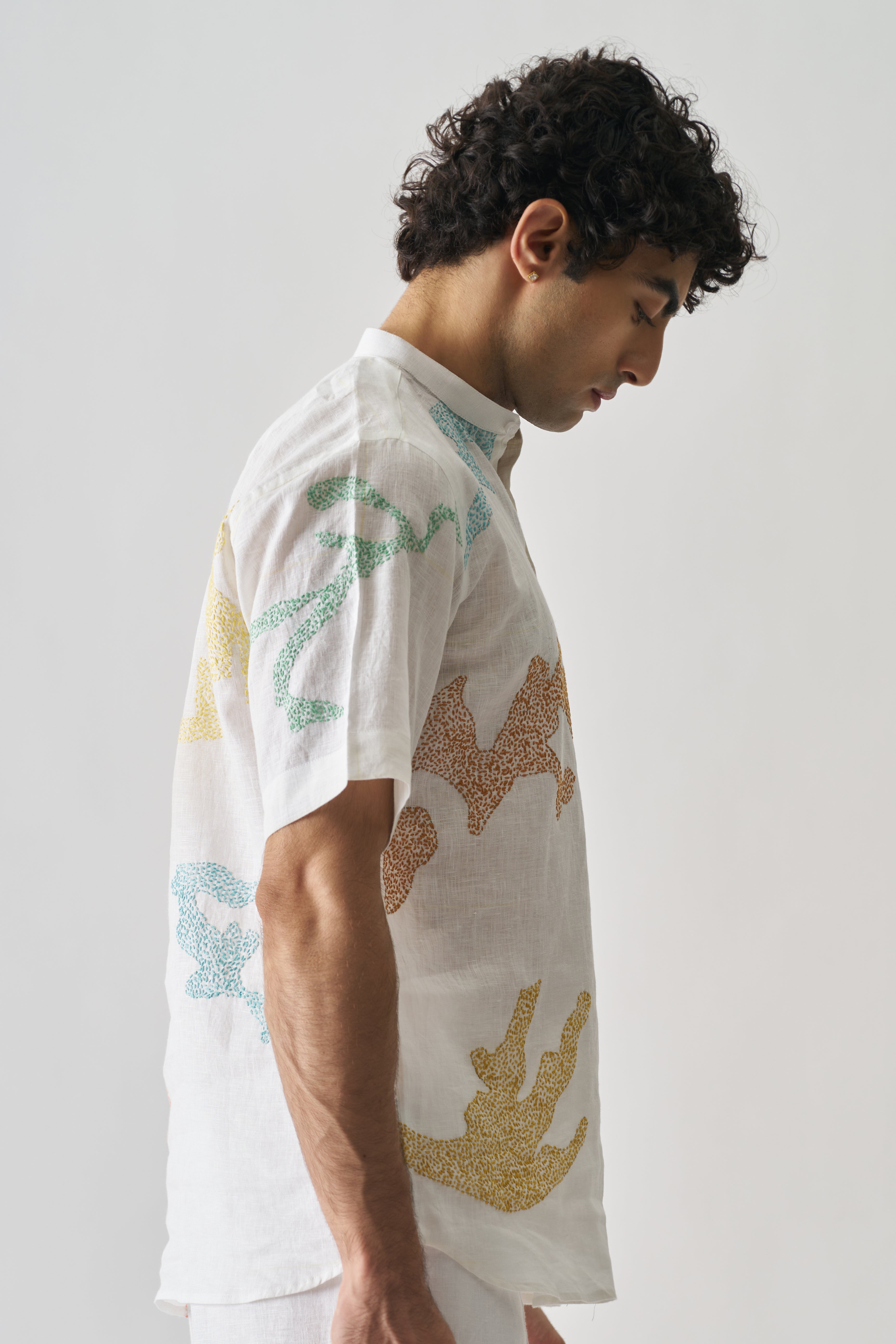 CANVAS OF COLOURS - HAND EMBROIDERED UNISEX PURE LINEN SHIRT
